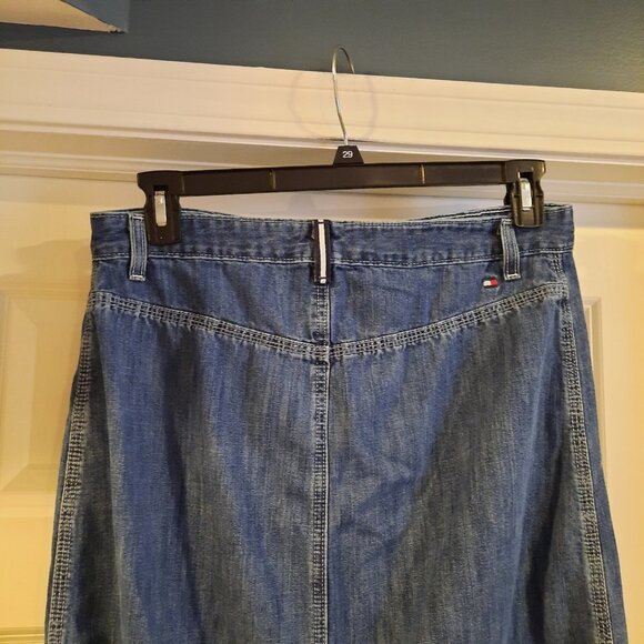 Vtg Y2K Tommy Hilfiger Skirt Womens 12 Denim Jean Midi Maxi‎ Modest Grunge Slit - Picture 4 of 14